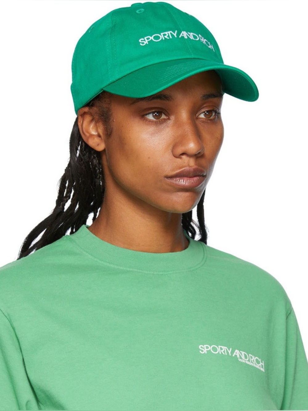 Sporty & Rich Green White Logo Embroidered Baseball Hat Cap OS